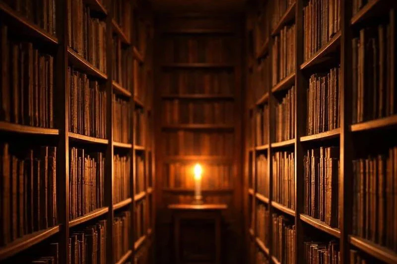 Vieux livres et bougie dans une bibliothèque ancienne